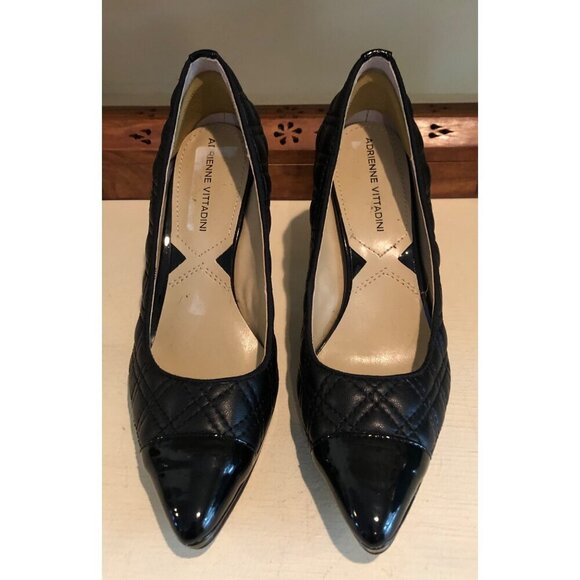 Women's Adrienne Vittadini Shoes Jantine Black Quilted Leather Heels Size 6M - Picture 3 of 12